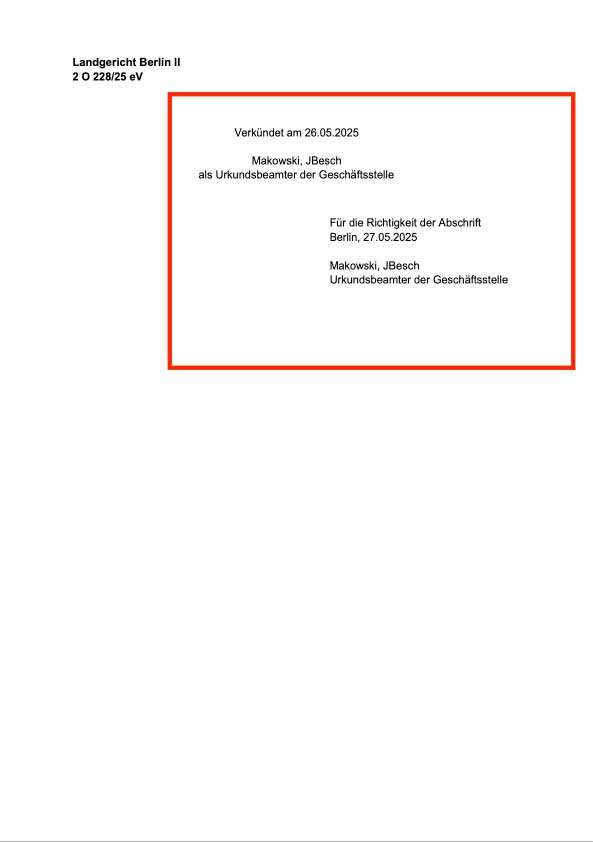 it-advo-letzte-seite-urteil-landgericht-berlin-ohne-gerichtssiegel Letzte Seite des Versäumnisurteils ohne Unterschriftsvermerk und Gerichtssiegel